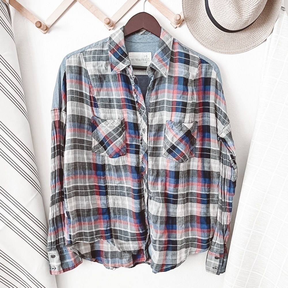 Free People Long Sleeve Plaid Button Down